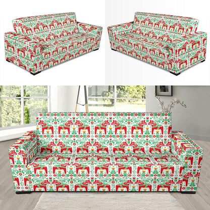 Swedish Dala Style Pattern Sofa Slipcover-JTAMIGO.COM