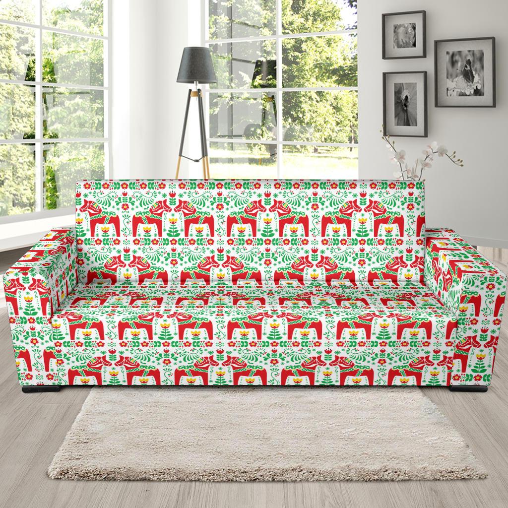 Swedish Dala Style Pattern Sofa Slipcover-JTAMIGO.COM
