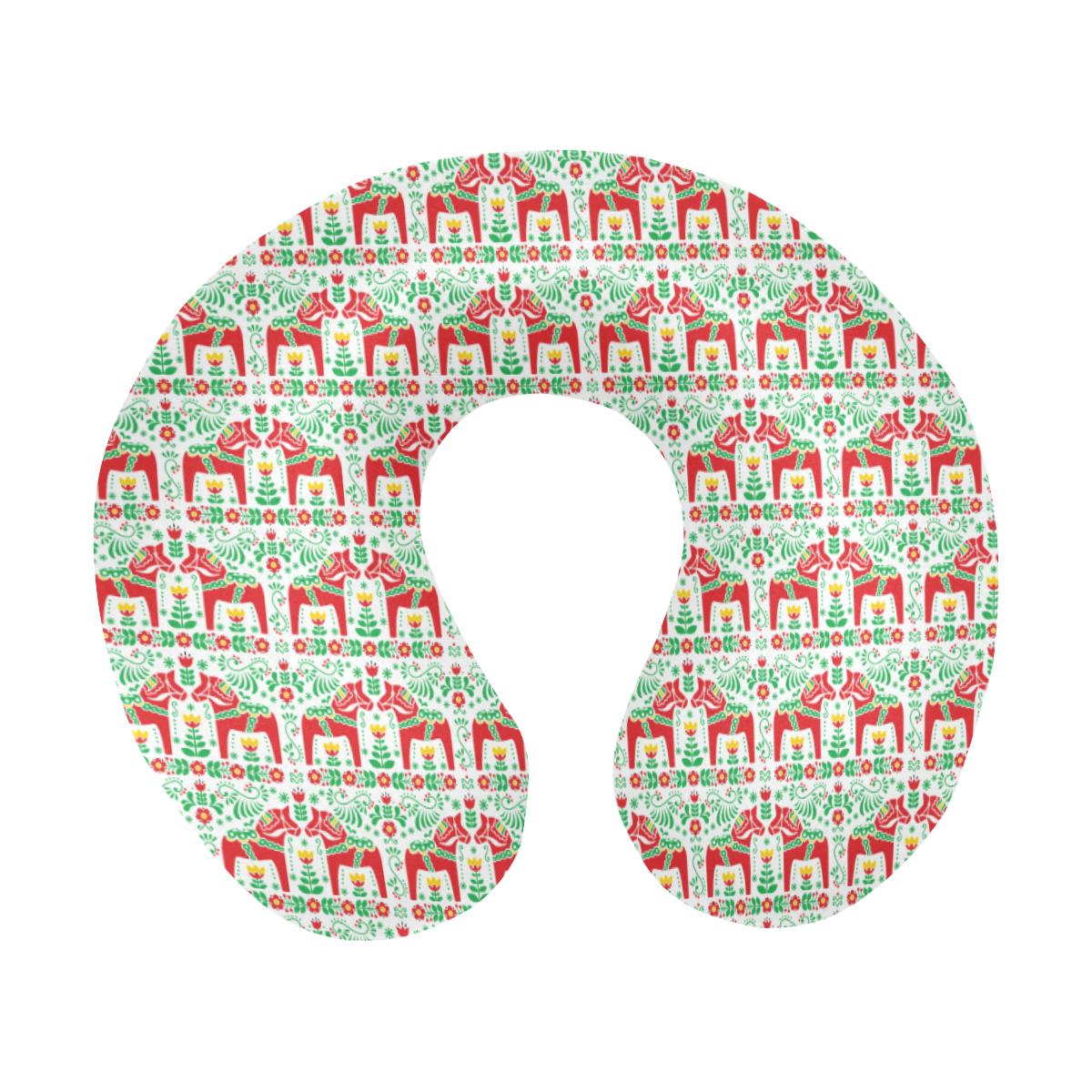 Swedish Dala Style Pattern U-Shaped Travel Neck Pillow-JTAMIGO.COM