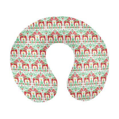 Swedish Dala Style Pattern U-Shaped Travel Neck Pillow-JTAMIGO.COM