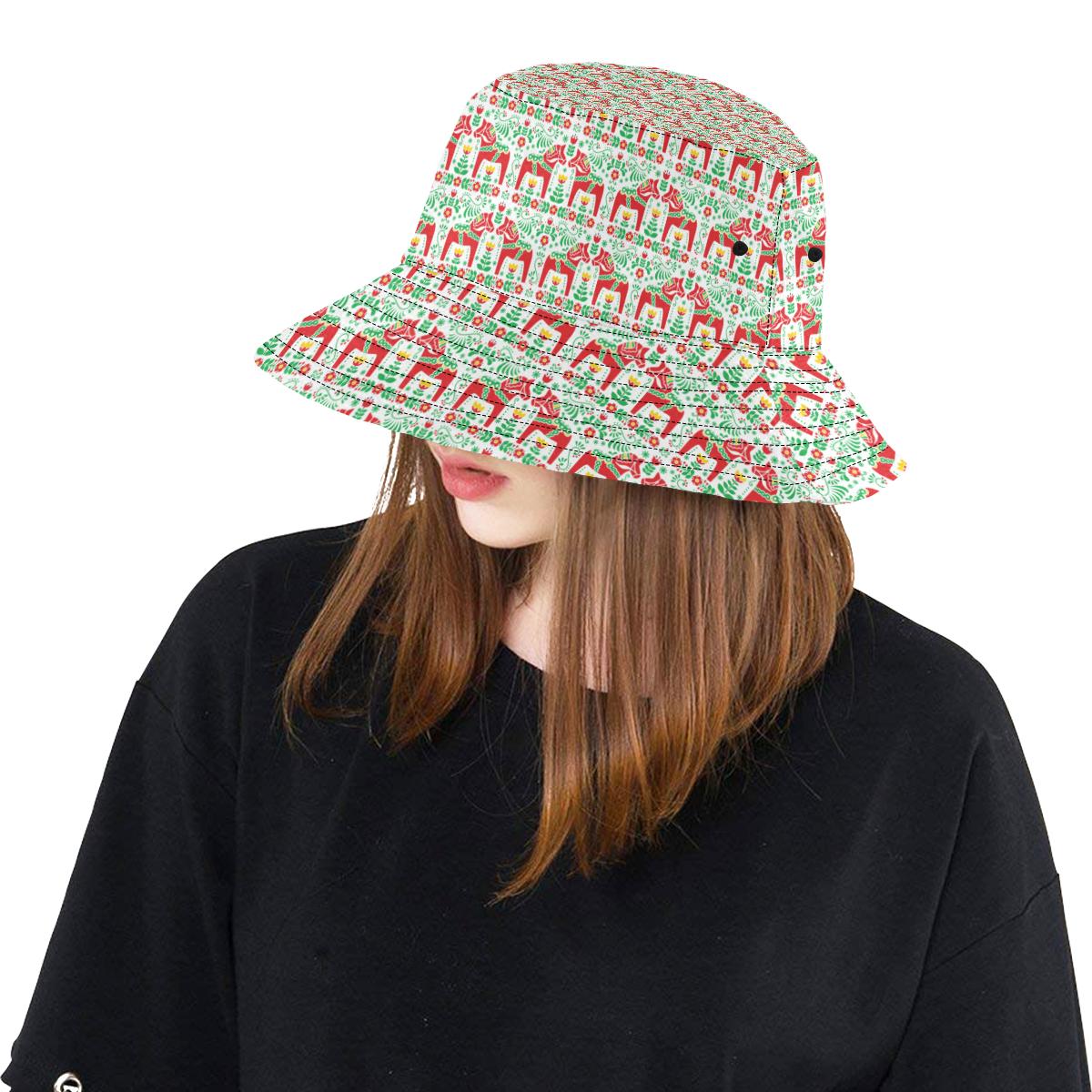 Swedish Dala Style Pattern Unisex Bucket Hat