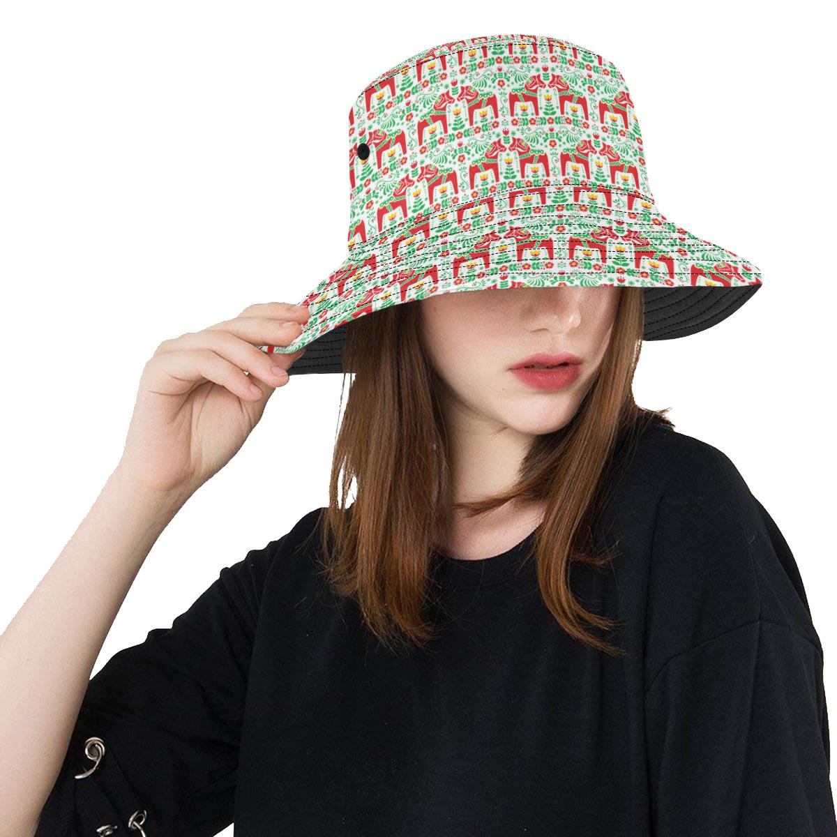 Swedish Dala Style Pattern Unisex Bucket Hat
