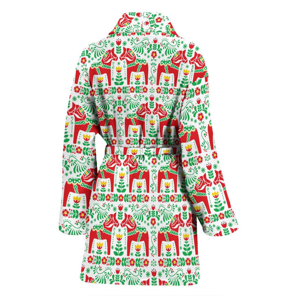 Swedish Dala Style Pattern Women Bath Robe-JTAMIGO.COM