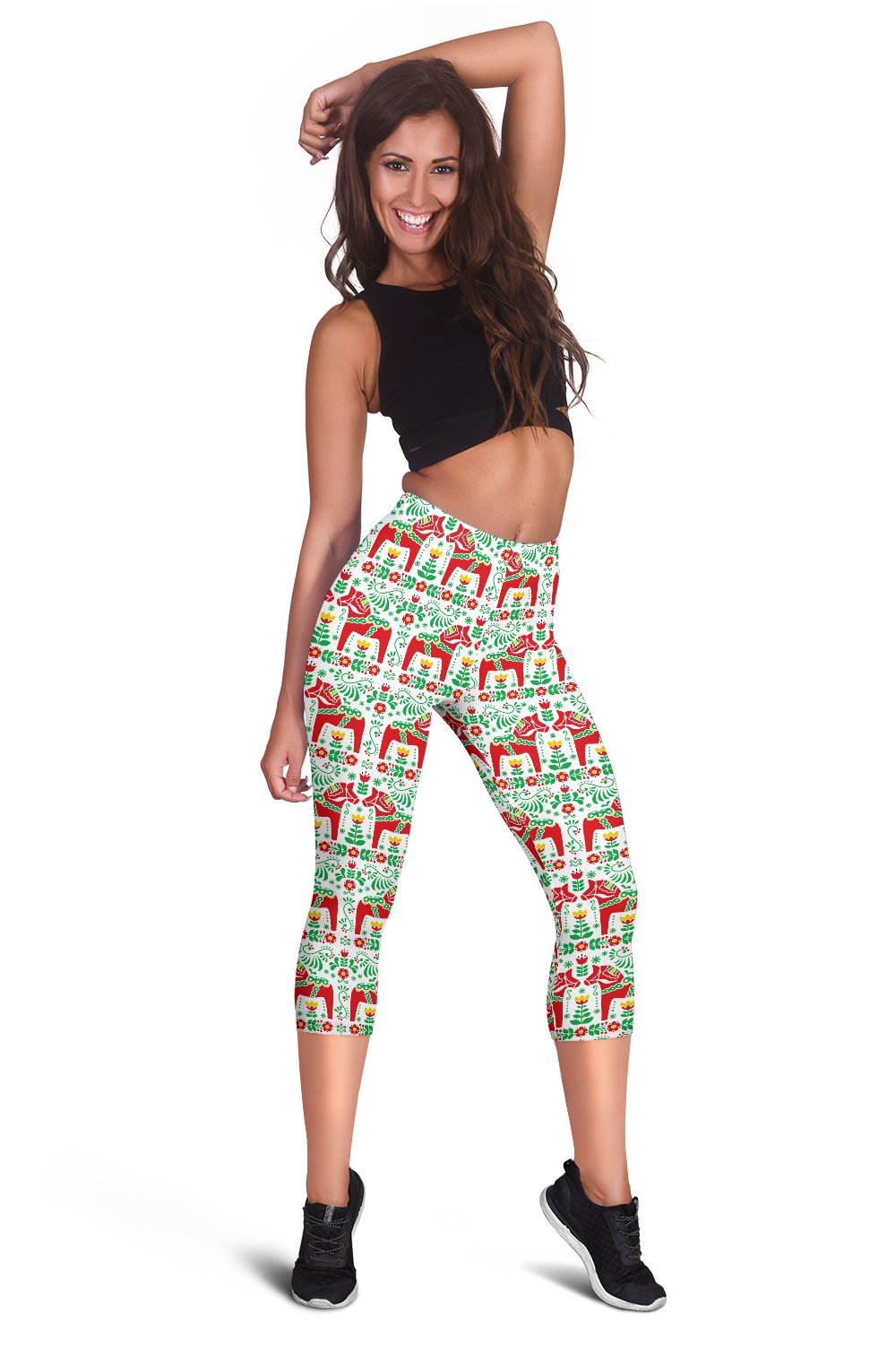 Swedish Dala Style Pattern Women Capris