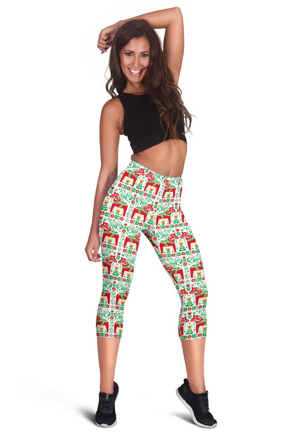 Swedish Dala Style Pattern Women Capris
