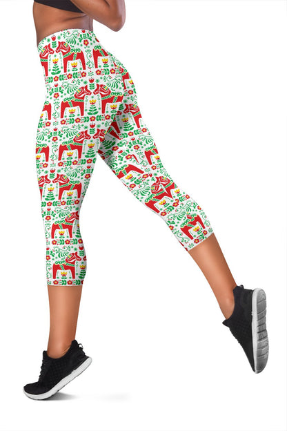 Swedish Dala Style Pattern Women Capris