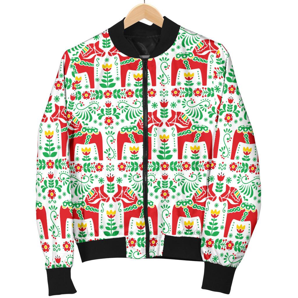 Swedish Dala Style Pattern Women Casual Bomber Jacket