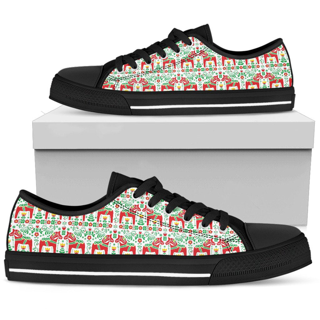 Swedish Dala Style Pattern Women Low Top Shoes-JTAMIGO.COM