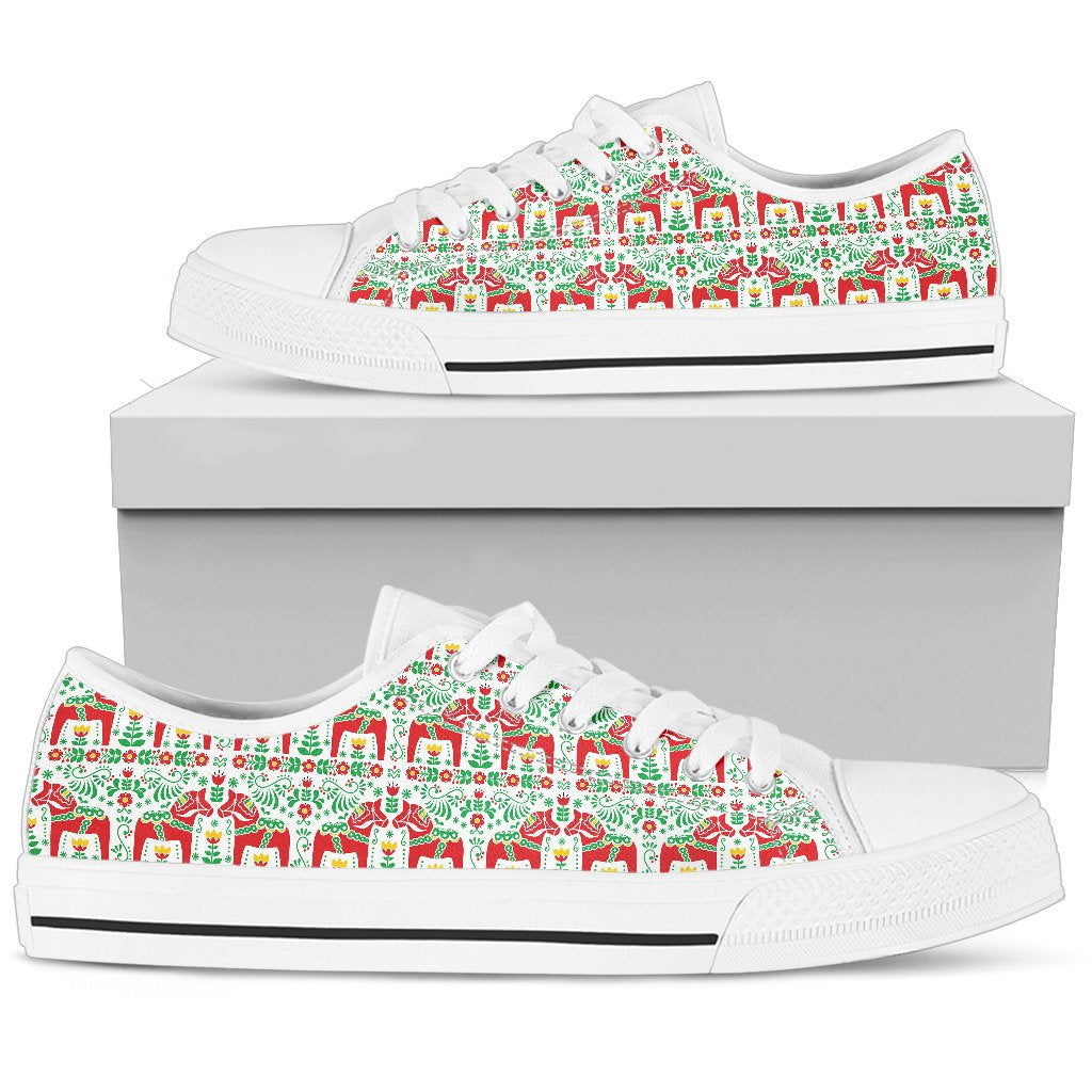 Swedish Dala Style Pattern Women Low Top Shoes-JTAMIGO.COM