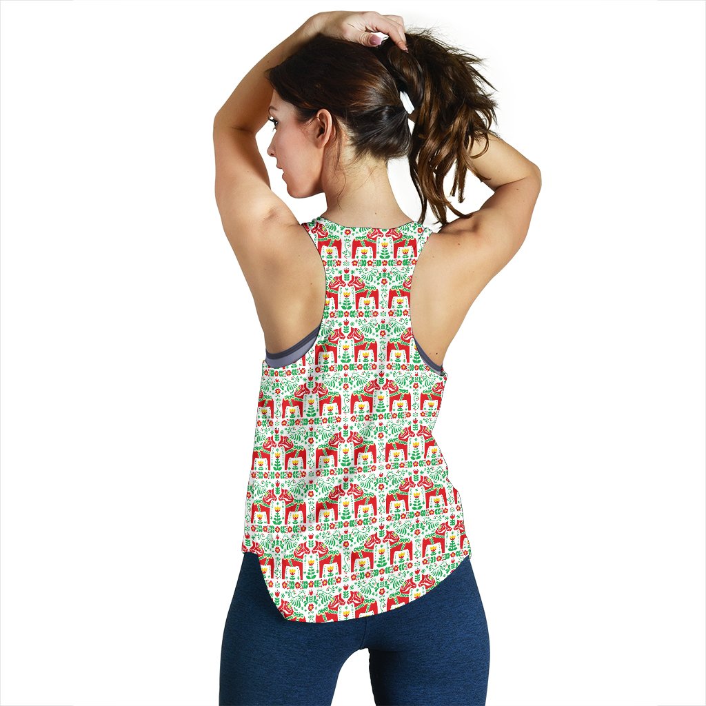 Swedish Dala Style Pattern Women Racerback Tank Top