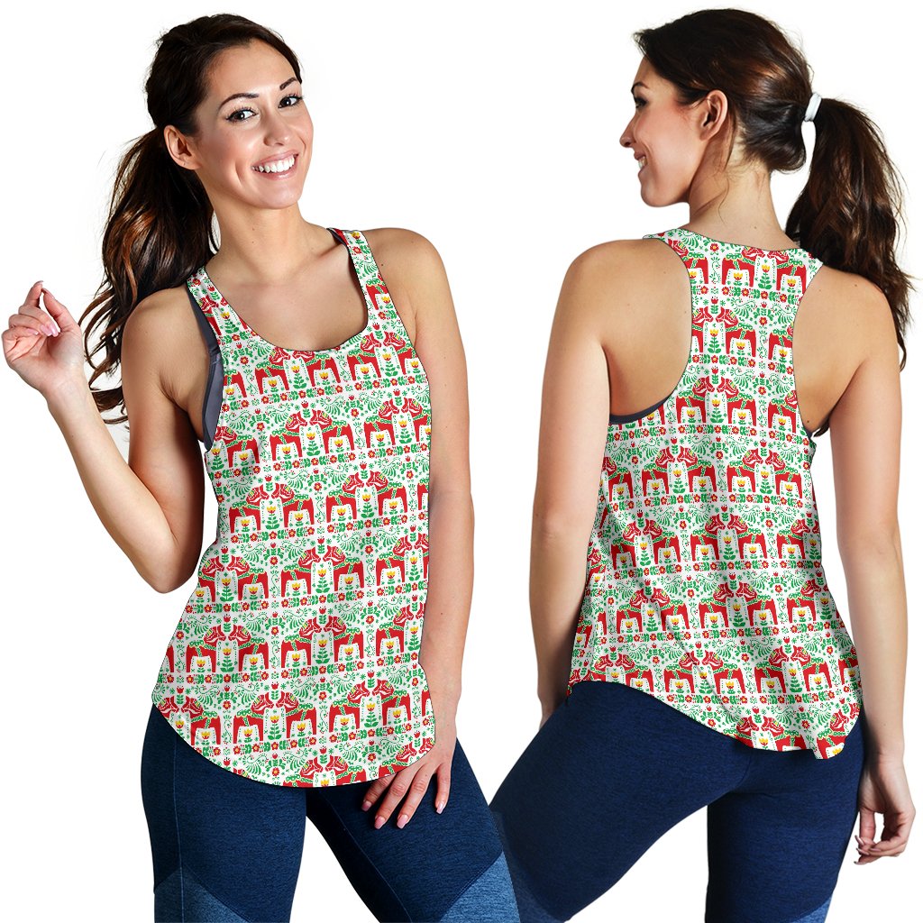 Swedish Dala Style Pattern Women Racerback Tank Top