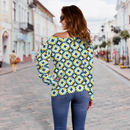 Swedish Design Pattern Off Shoulder Sweatshirt