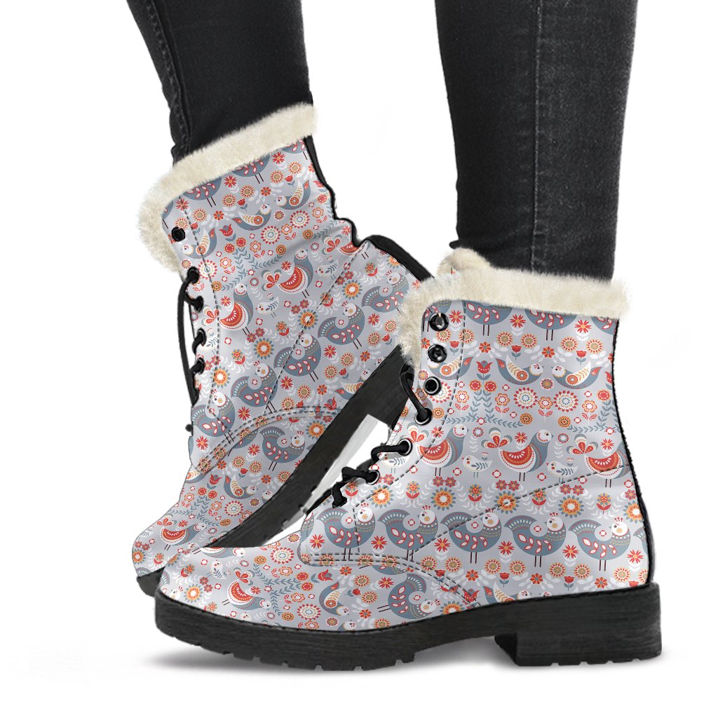 Swedish Nordic Design Print Faux Fur Leather Boots-JTAMIGO.COM