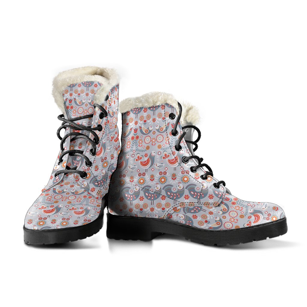Swedish Nordic Design Print Faux Fur Leather Boots-JTAMIGO.COM