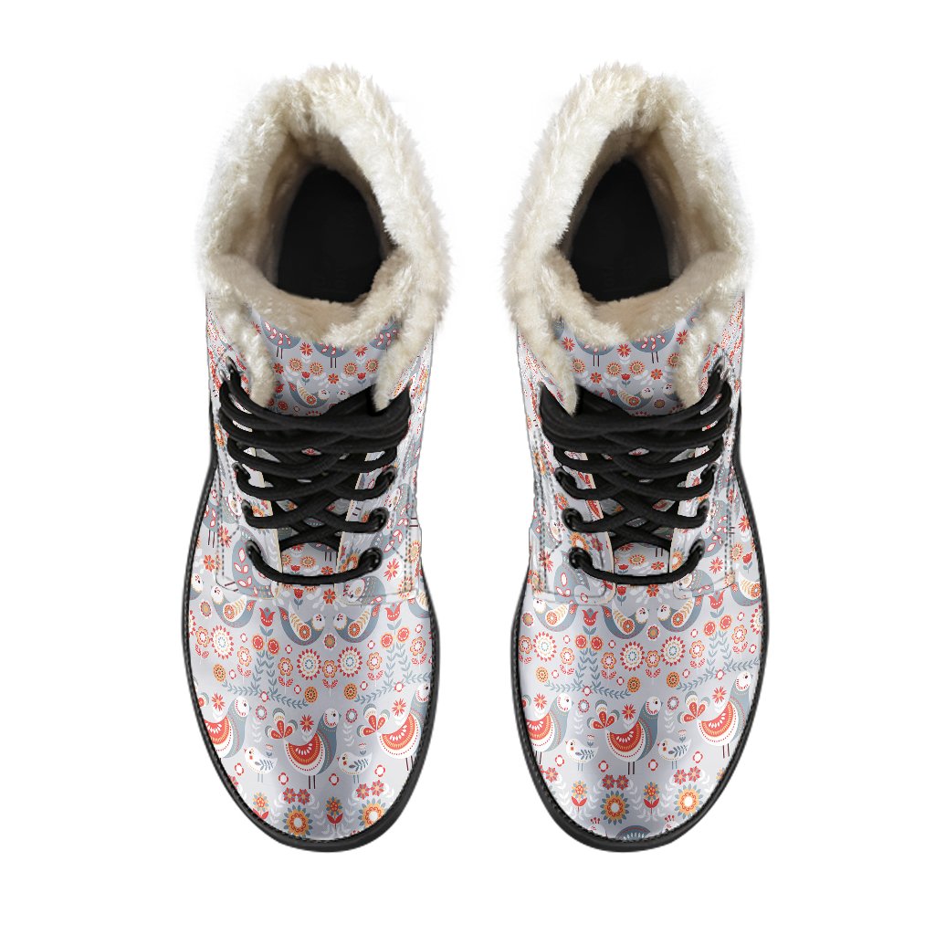 Swedish Nordic Design Print Faux Fur Leather Boots-JTAMIGO.COM