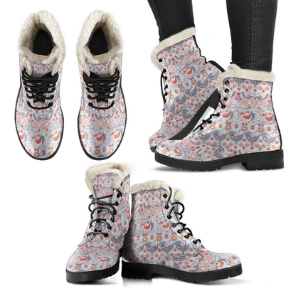 Swedish Nordic Design Print Faux Fur Leather Boots-JTAMIGO.COM