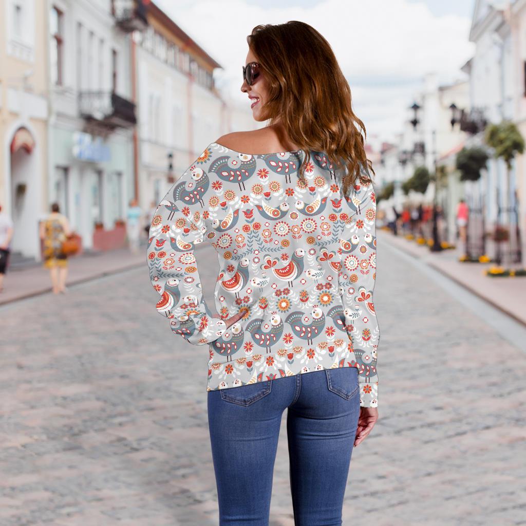 Swedish Nordic Design Print Off Shoulder Sweatshirt