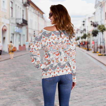 Swedish Nordic Design Print Off Shoulder Sweatshirt