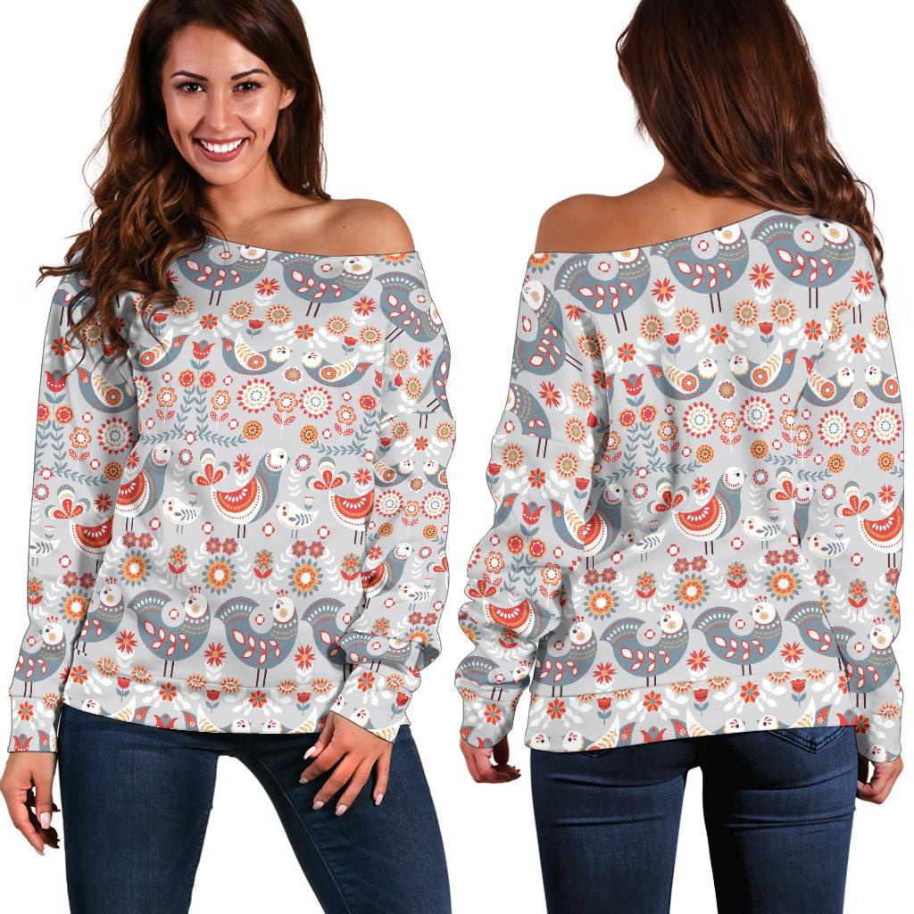Swedish Nordic Design Print Off Shoulder Sweatshirt