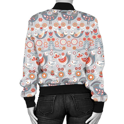 Swedish Nordic Design Print Women Casual Bomber Jacket