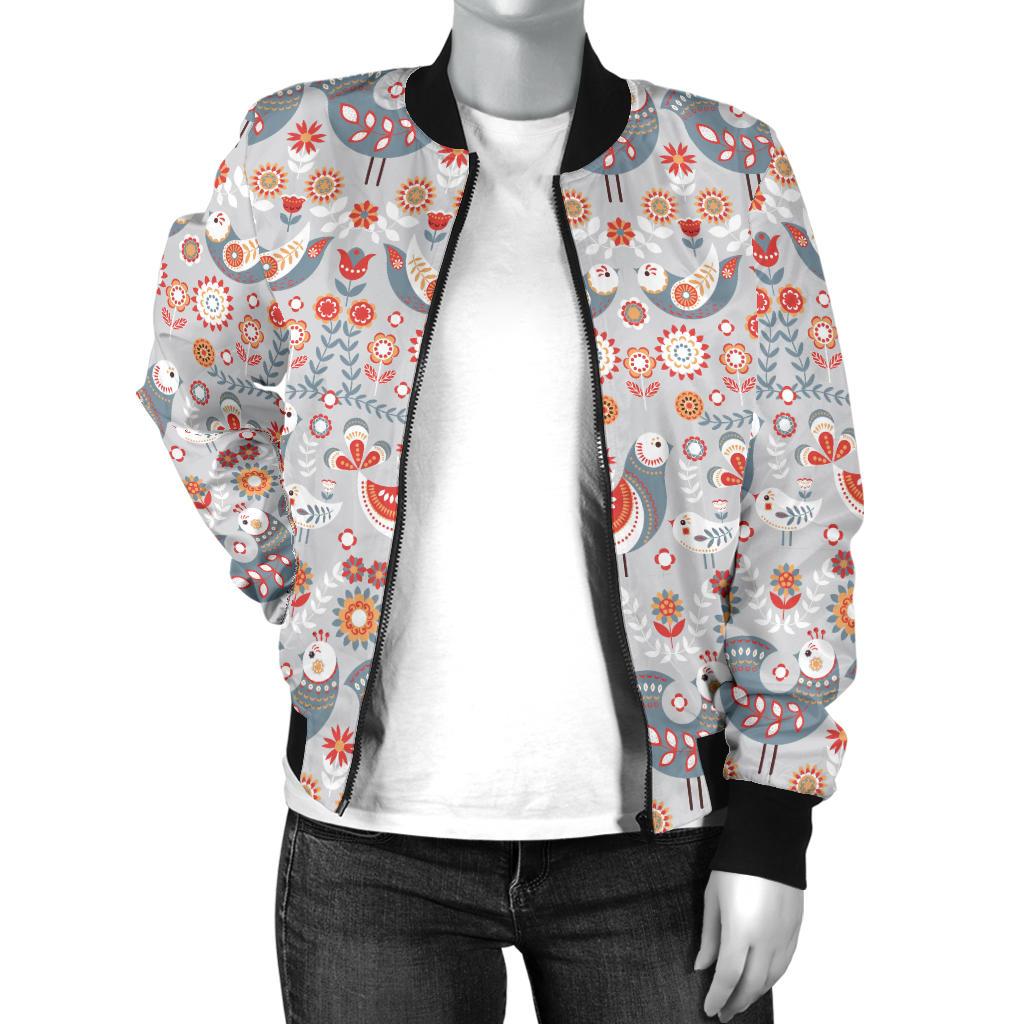 Swedish Nordic Design Print Women Casual Bomber Jacket