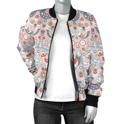 Swedish Nordic Design Print Women Casual Bomber Jacket