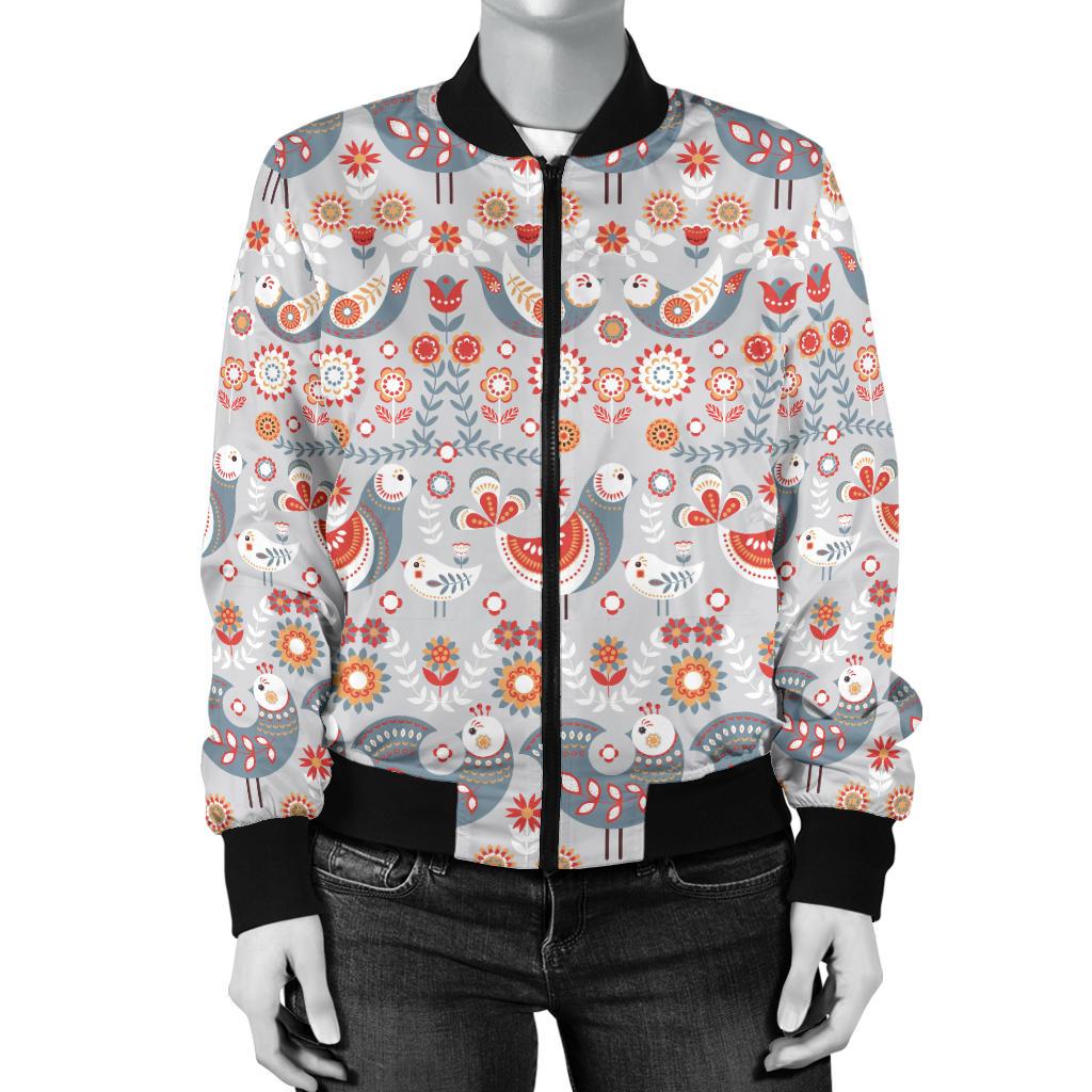 Swedish Nordic Design Print Women Casual Bomber Jacket