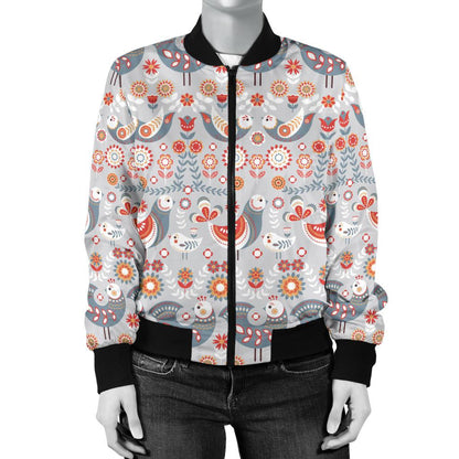 Swedish Nordic Design Print Women Casual Bomber Jacket