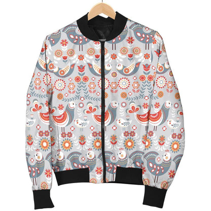 Swedish Nordic Design Print Women Casual Bomber Jacket