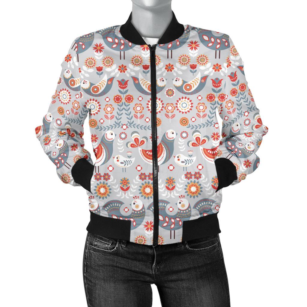 Swedish Nordic Design Print Women Casual Bomber Jacket