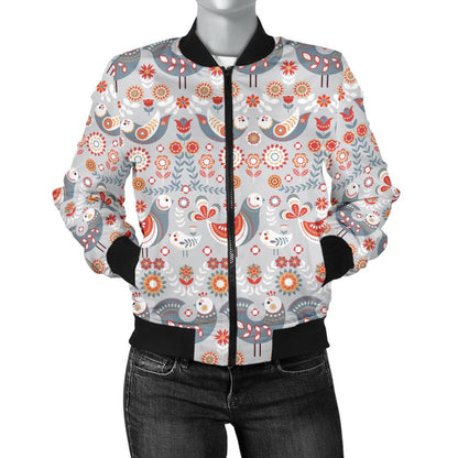 Swedish Nordic Design Print Women Casual Bomber Jacket