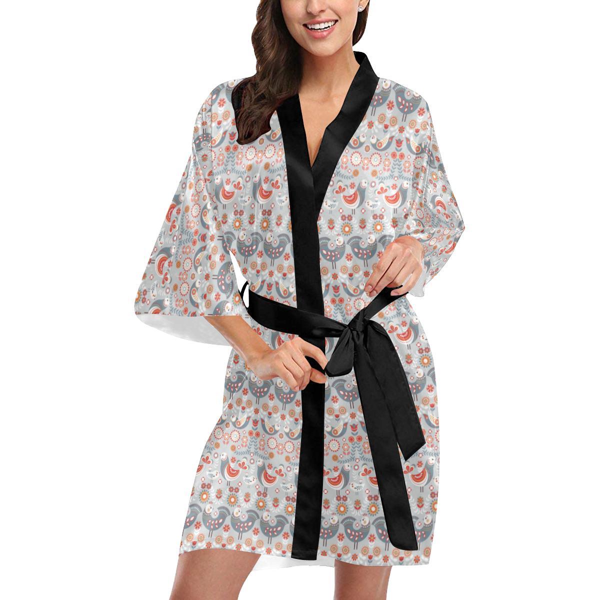 Swedish Nordic Design Print Women Short Kimono Robe