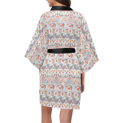 Swedish Nordic Design Print Women Short Kimono Robe