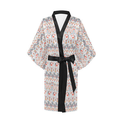 Swedish Nordic Design Print Women Short Kimono Robe