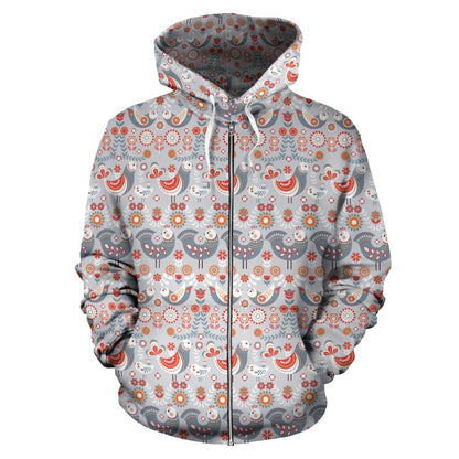 Swedish Nordic Design Print Zip Up Hoodie
