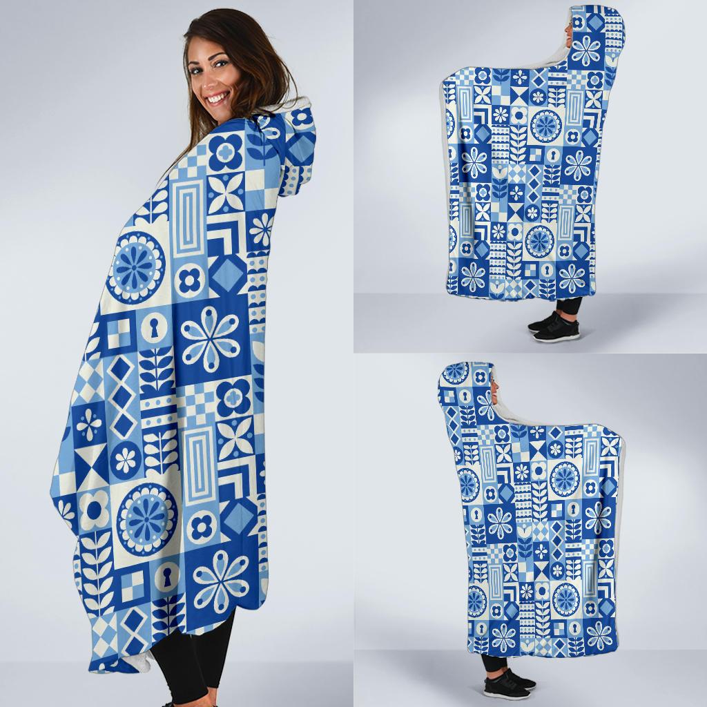 Swedish Print Pattern Hooded Blanket-JTAMIGO.COM