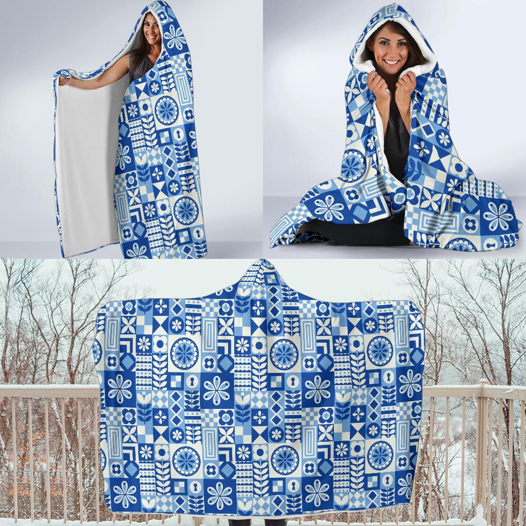 Swedish Print Pattern Hooded Blanket-JTAMIGO.COM