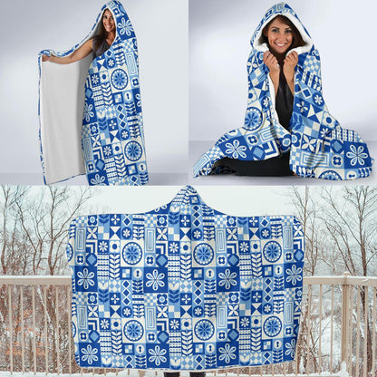 Swedish Print Pattern Hooded Blanket-JTAMIGO.COM