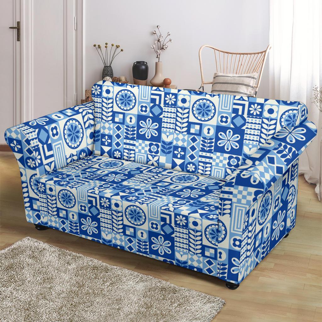 Swedish Print Pattern Loveseat Slipcover-JTAMIGO.COM