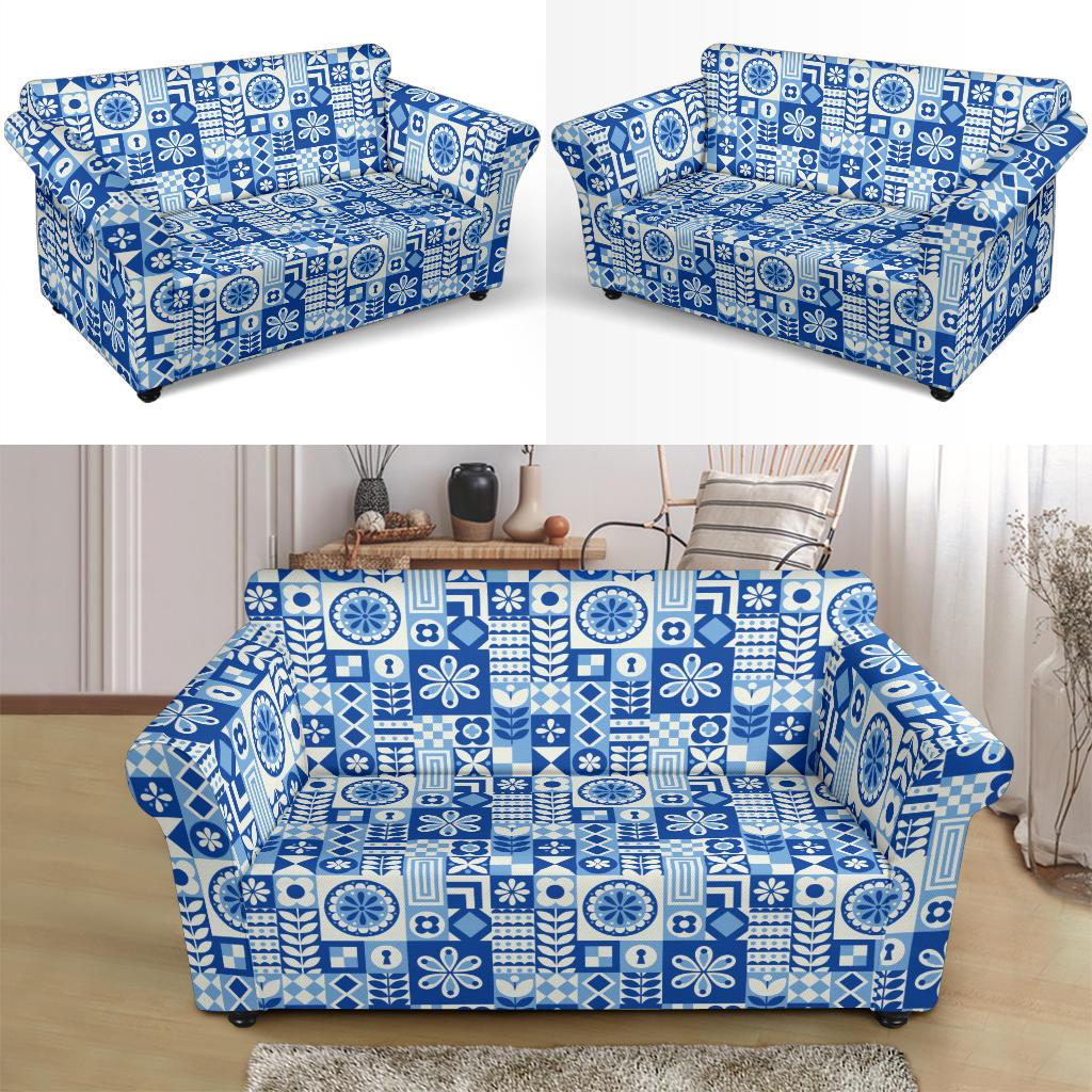 Swedish Print Pattern Loveseat Slipcover-JTAMIGO.COM