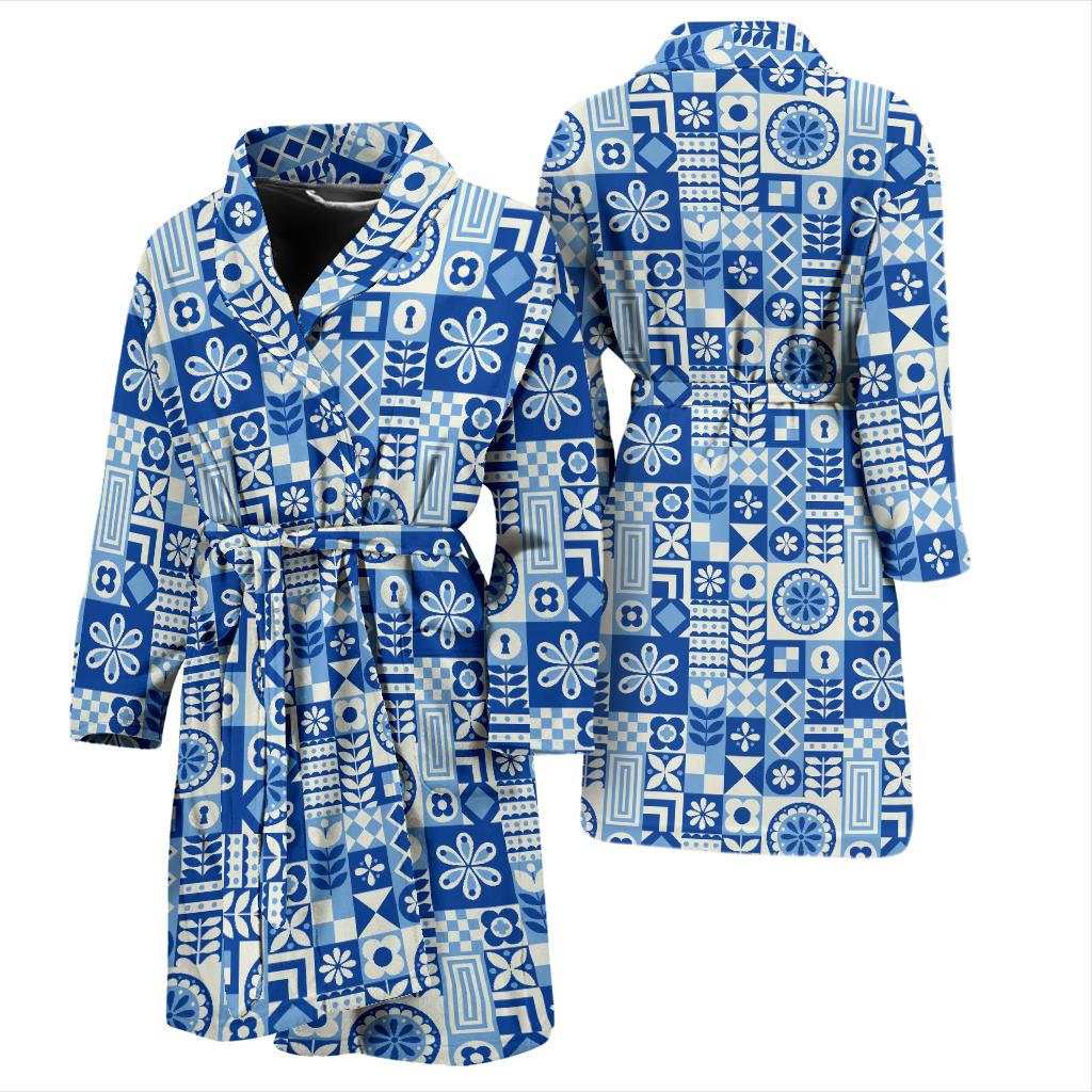 Swedish Print Pattern Men Bath Robe-JTAMIGO.COM