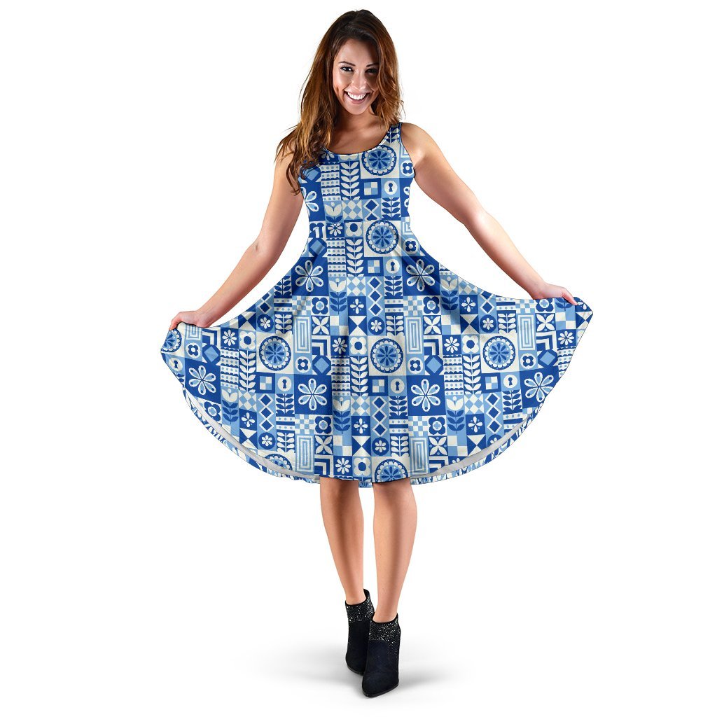 Swedish Print Pattern Sleeveless Dress