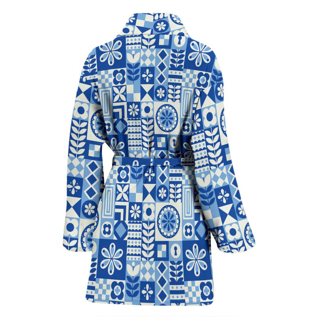 Swedish Print Pattern Women Bath Robe-JTAMIGO.COM