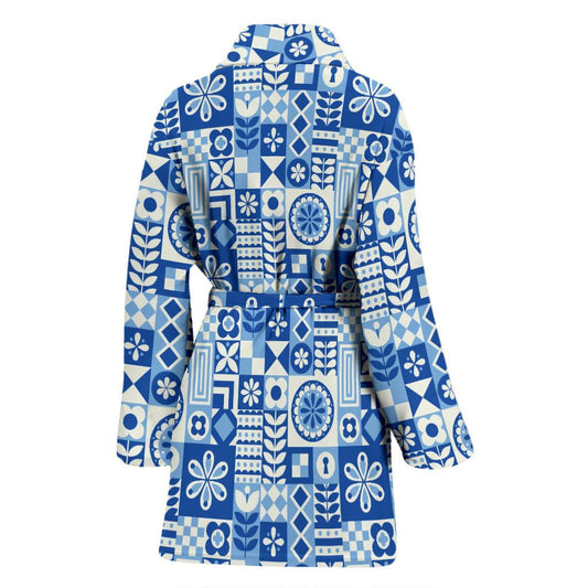 Swedish Print Pattern Women Bath Robe-JTAMIGO.COM