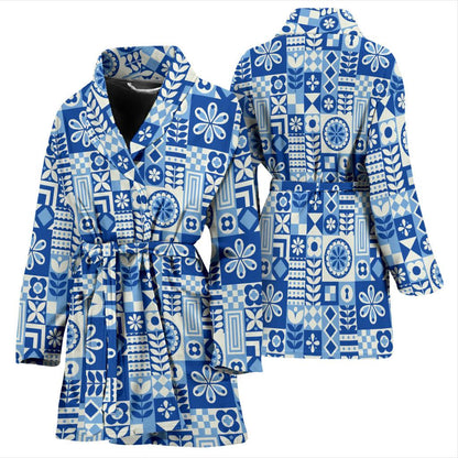 Swedish Print Pattern Women Bath Robe-JTAMIGO.COM
