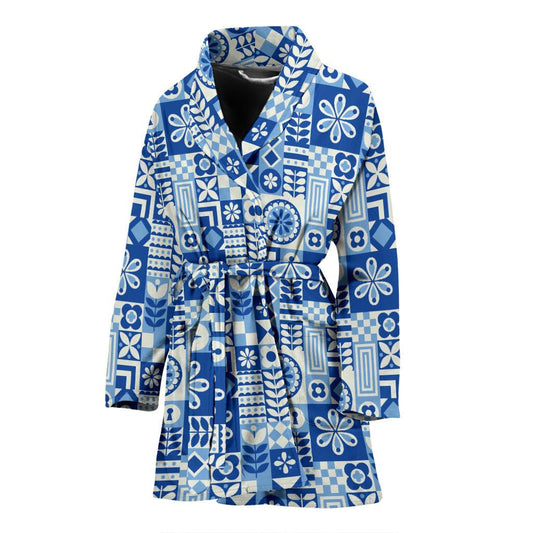 Swedish Print Pattern Women Bath Robe-JTAMIGO.COM