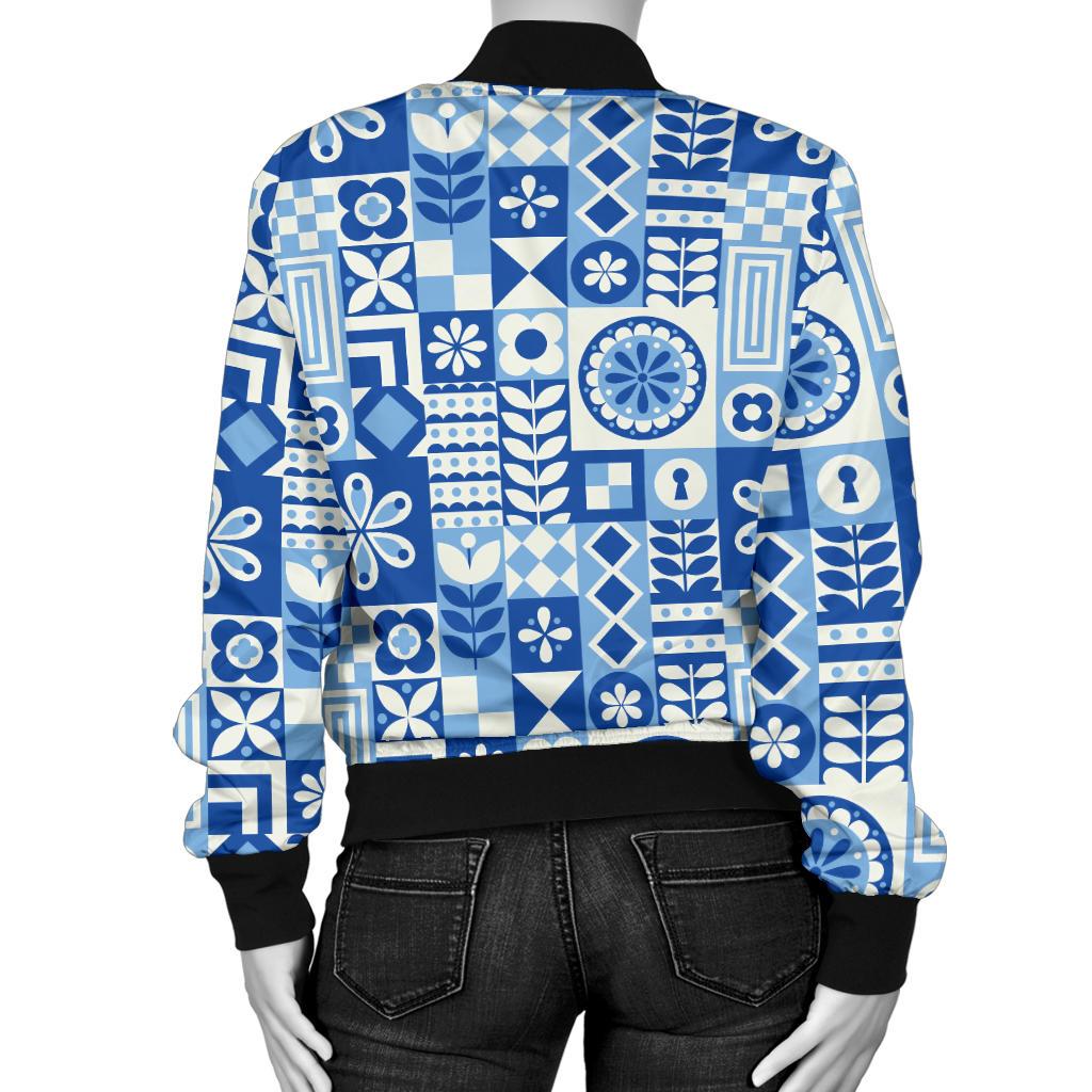 Swedish Print Pattern Women Casual Bomber Jacket