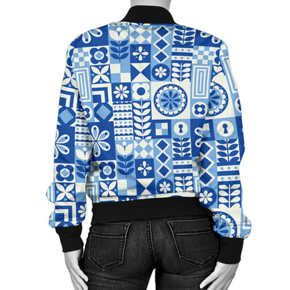 Swedish Print Pattern Women Casual Bomber Jacket
