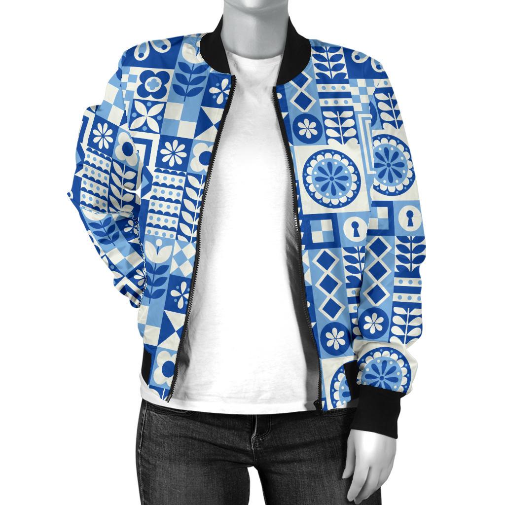 Swedish Print Pattern Women Casual Bomber Jacket