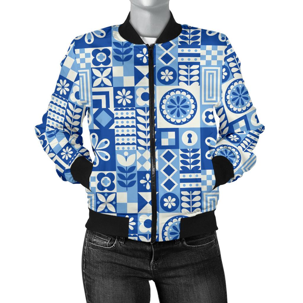Swedish Print Pattern Women Casual Bomber Jacket